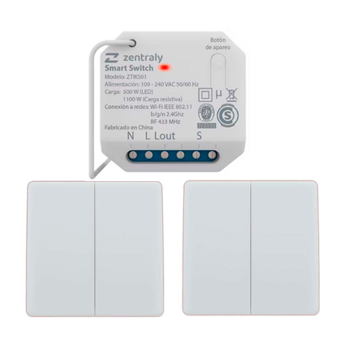ZENTRALY SMART SWITCH SIMPLE Y 2 LLAVES DOBLE KINETIC