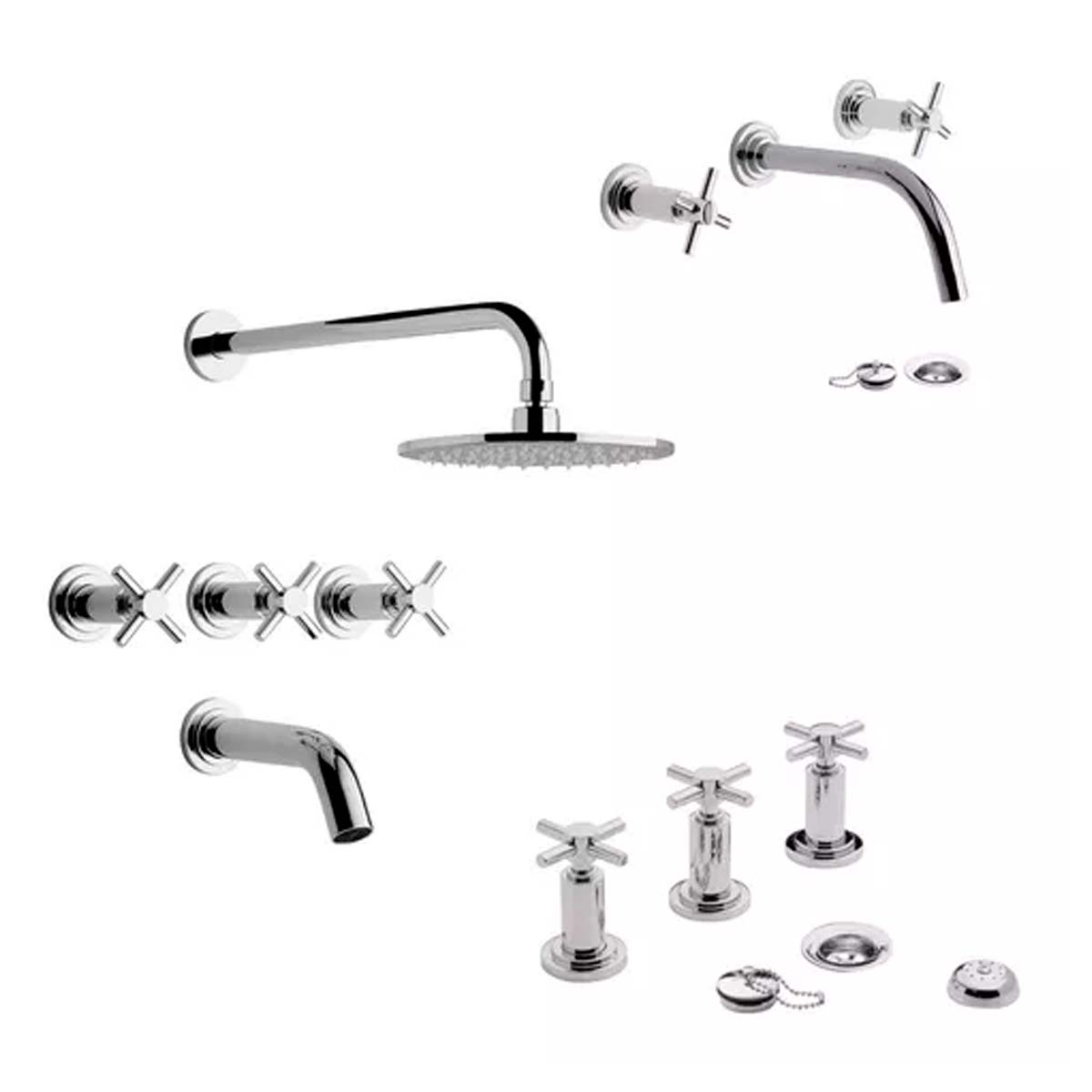 SET GRIFERÍA DE BAÑO 3 PIEZAS TEMPLE FV CON LAVATORIO PARED