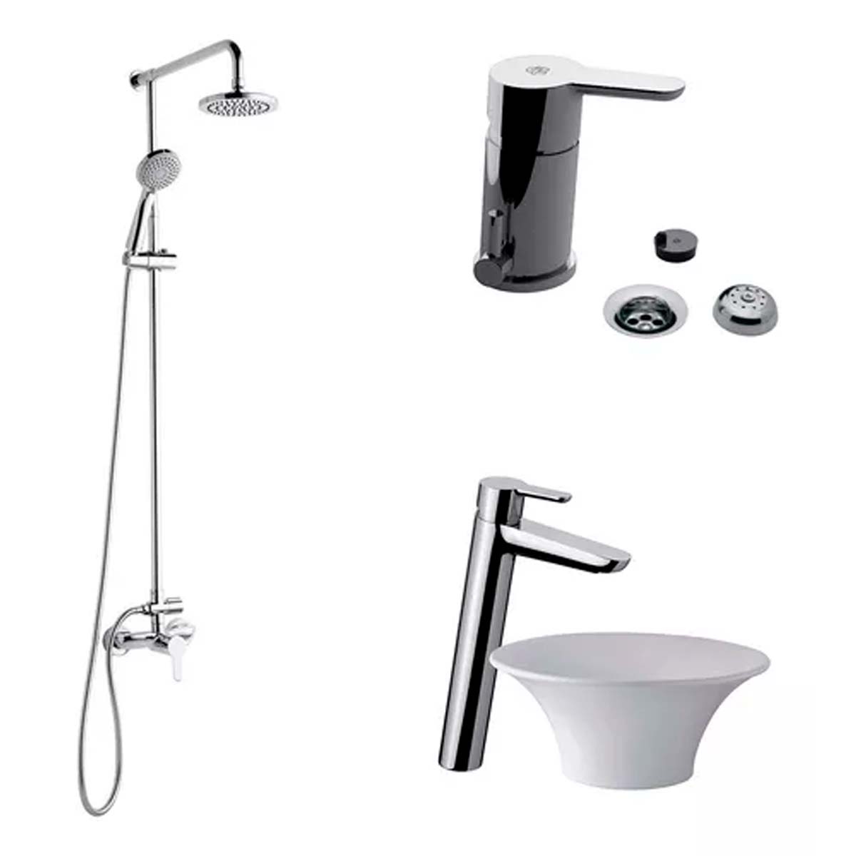 SET GRIFERÍA DE BAÑO 3 PIEZAS PUELO FV CON LAVATORIO MESADA