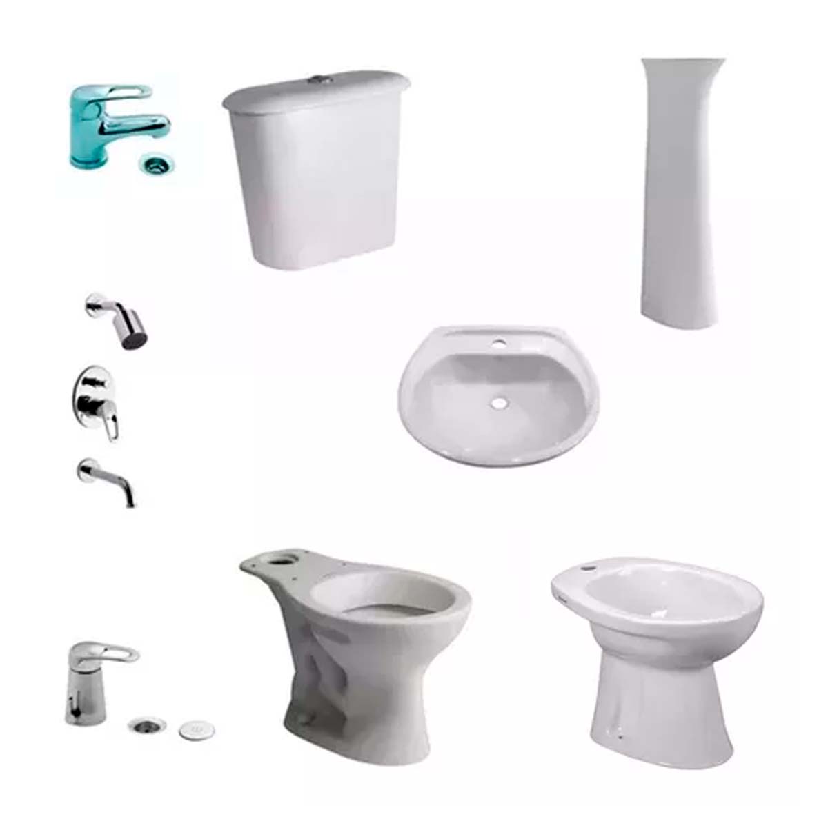 JUEGO DE BAÑO COMPLETO ANDINA FERRUM Y GRIFERÍAS ARIZONA FV