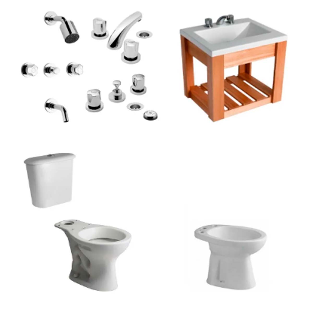 JUEGO DE BAÑO COMPLETO ANDINA FERRUM Y GRIFERIA PAMPA FV