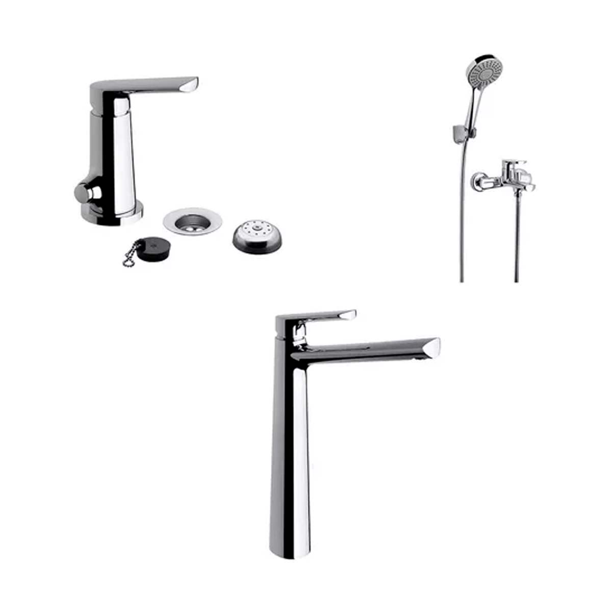 COMBO GRIFERIA FV AROMO LAVATORIO ALTO + BIDE + DUCHA EXTERIOR