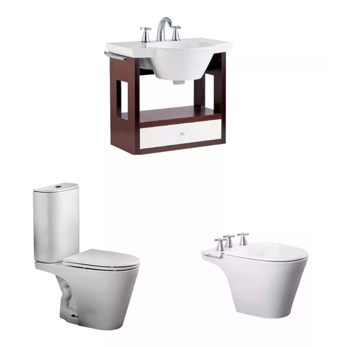 COMBO FERRUM MARINA INODORO LARGO+ BIDÉ+ VANITORY WENGUÉ