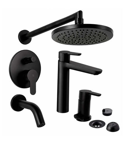 Set Grifería De Baño 3 Piezas Puelo Fv Con Lavatorio Mesada Negro