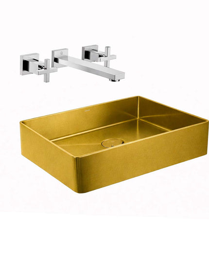 COMBO BACHA APOYAR FERRUM MOLA ACERO INOXIDABLE L5136-GB + LAVATORIO PARED 3AG FV 0203R/85-CR