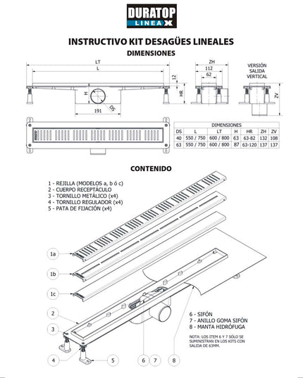 Dx Desague Lineal Dual 55cm 63 Ø Vert Xrs 30-621550063