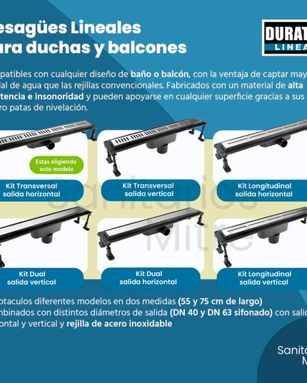 Dx Desague Lineal Dual 55cm 63 Ø Vert Xrs 30-621550063