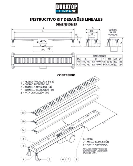 Dx Desague Lineal Longitudinal 75cm 63 Ø Vert Xr 30-611750063
