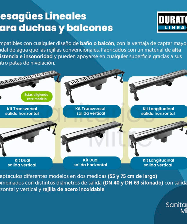 DX DESAGUE LINEAL TRANSVERSAL 55CM 40 Ø HORIZ XRS 30-600550040