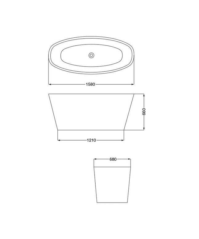 FERRUM KHIOS BAÑERA ISLA OVAL 1580X700 BL003 KHI-IS-006-BL