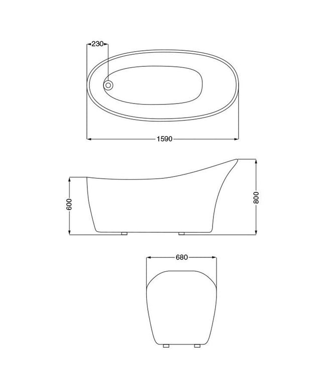 FERRUM KHIOS BAÑERA ISLA CLAS 1590X680 BL004 KHI-IS-007-BL