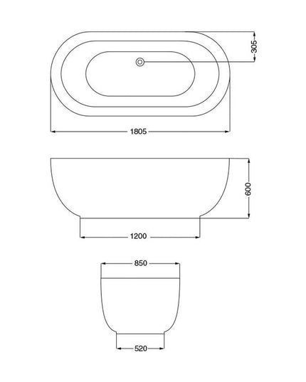 FERRUM KHIOS BAÑERA ISLA OVAL 1800X860 BL005 KHI-IS-008-BL