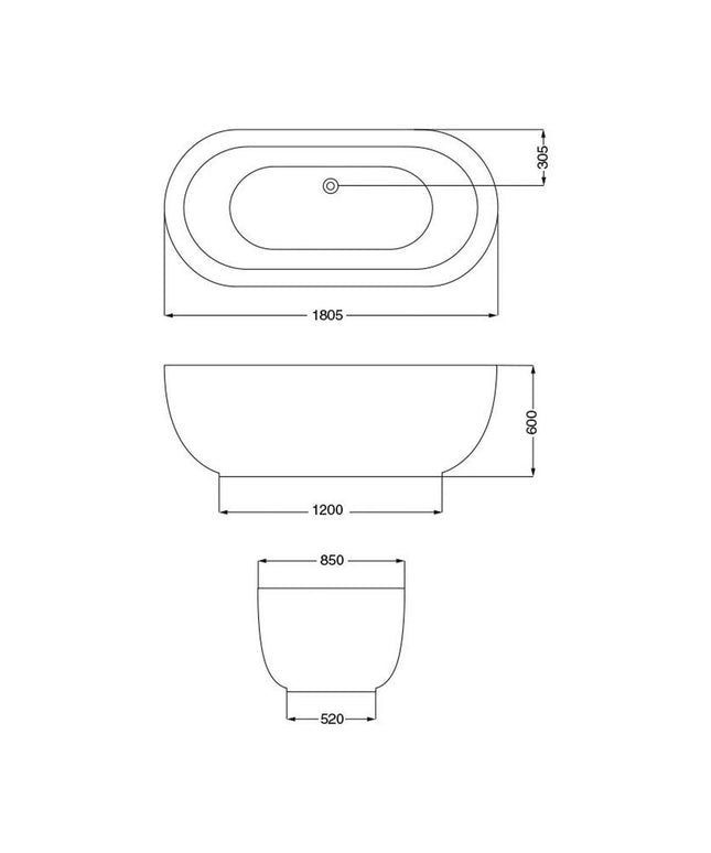 FERRUM KHIOS BAÑERA ISLA OVAL 1800X860 BL005 KHI-IS-008-BL