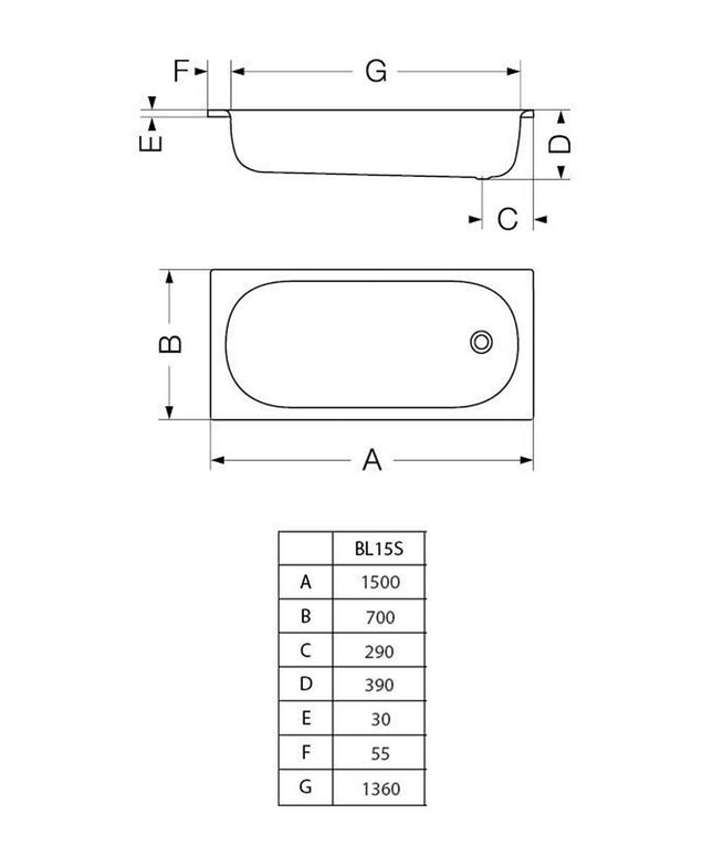 FERRUM BAÑERA 150 SIN ANTIDESLIZ BCH-BA-034-BL  BL15S-B