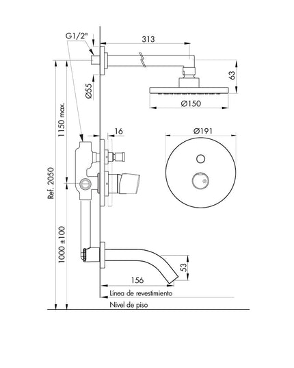 FV CILINDRA MONOCOMANDO DUCHA PARED BRUSHED BRASS 0106/M5-BB