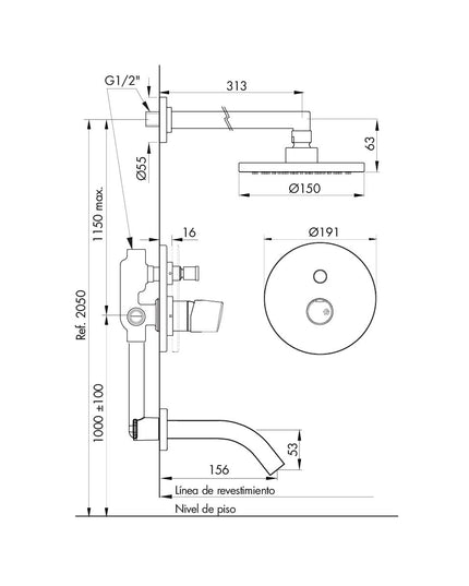 FV CILINDRA MONOCOMANDO DUCHA PARED NEGRO 0106/M5-NG