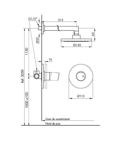 FV CILINDRA MONOCOMANDO DUCHA PARED S/TRANSF BRUSHED BRASS 0108/M5-BB