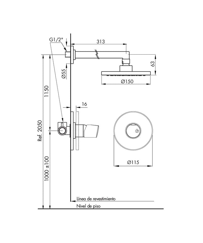 FV CILINDRA MONOCOMANDO DUCHA PARED S/TRANSF NEGRO 0108/M5-NG