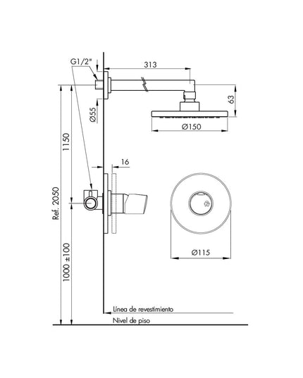 FV CILINDRA MONOCOMANDO DUCHA PARED S/TRANSF 0108/M5-CR