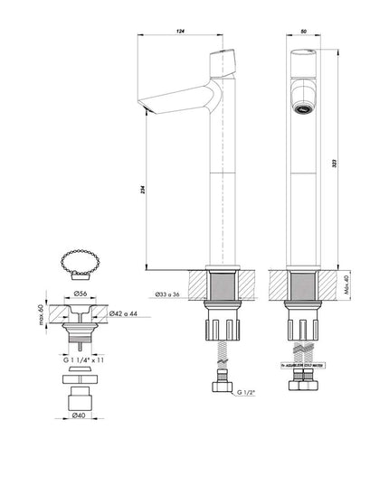 FV CILINDRA MONOCOMANDO LAVATORIO ALTO BRUDHED BRASS 0181.02/M5-BB