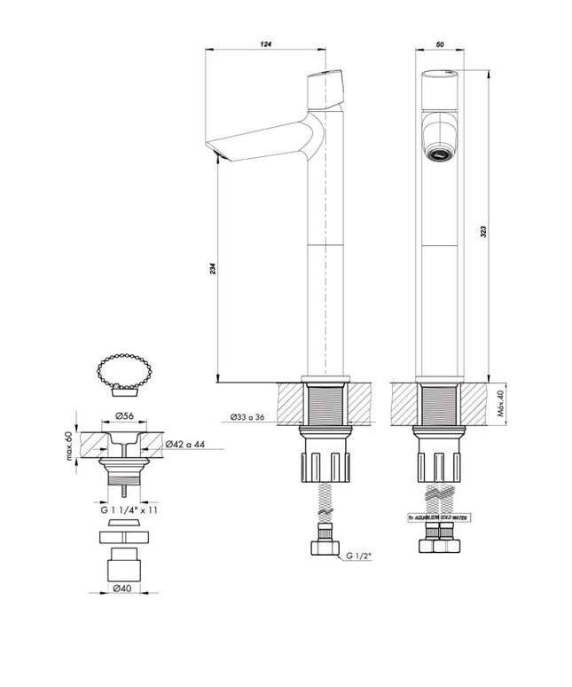 FV CILINDRA MONOCOMANDO LAVATORIO ALTO BRUDHED BRASS 0181.02/M5-BB