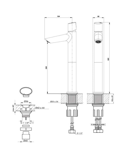 FV CILINDRA MONOCOMANDO LAVATORIO ALTO NEGRO 0181.02/M5-NG