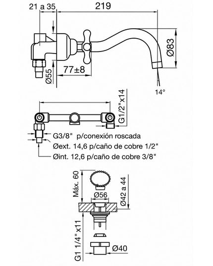 FV MALENA PLUS LAVATORIO DE PARED 0203/16P-CR