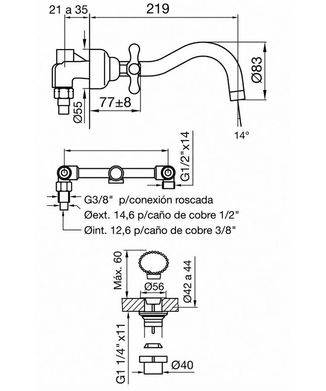 FV MALENA PLUS LAVATORIO DE PARED 0203/16P-CR