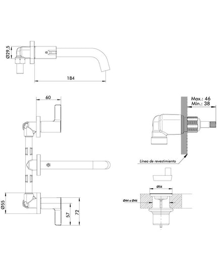 FV MAUNA LAVATORIO PARED BRUSHED BRASS 0203/G8-BB