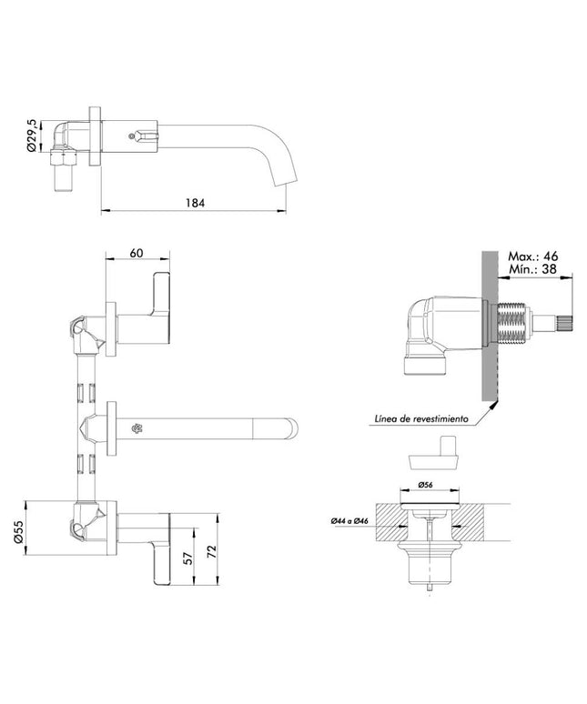 FV MAUNA LAVATORIO PARED BRUSHED BRASS 0203/G8-BB