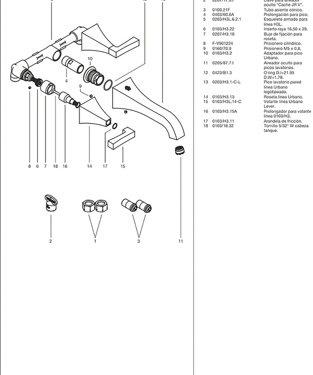 FV URBANO STOCK LEVER LAVATORIO DE PARED ROSE GOLD 0203/H3L-RG