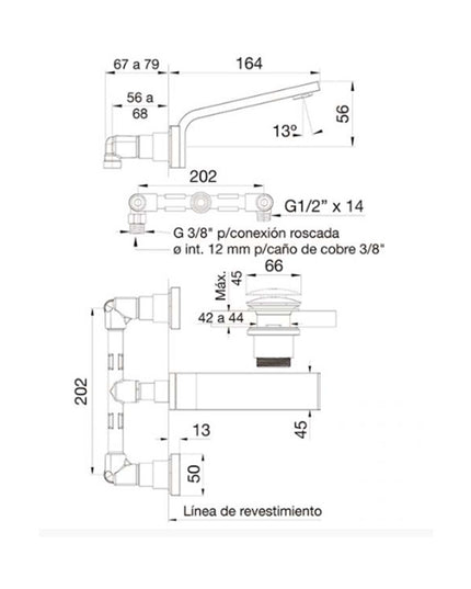 FV CHALTEN LAVATORIO DE PARED POLISHED BRASS 0203/H4-PB