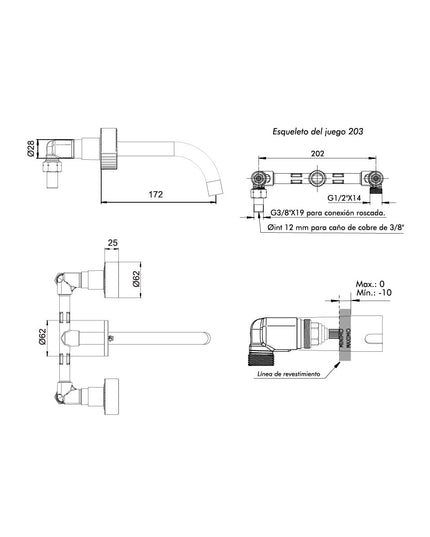 FV GRIP LAVATORIO PARED BRUSHED BRASS 0203/L8-BB
