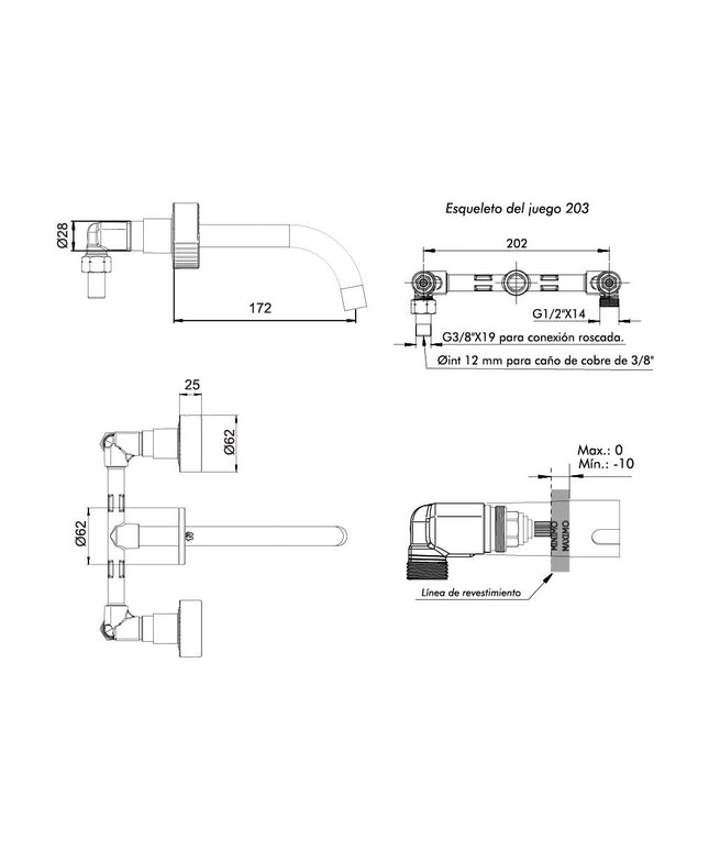 FV GRIP LAVATORIO PARED BRUSHED BRASS 0203/L8-BB