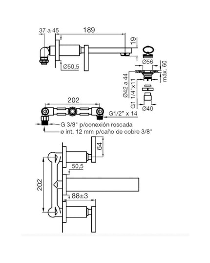 FV DOMINIC LEVER LAVATORIO DE PARED NEGRO 0203R/85L-BK