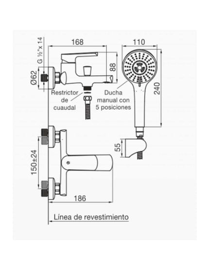 FV AROMO MONO DUCHA EXTERIOR C/TRANS NEGRO 0310/D8-NG