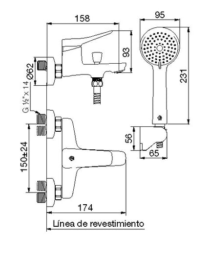 FV CHAPELCO MONOC PARA DUCHA DE PARED CON DUCHA MANUAL NEGRO 0310/S7-NG