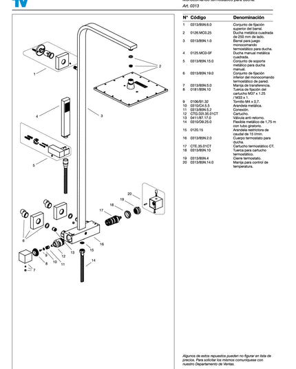 FV DOMINIC NEW DUCHA DE PARED CON TERMOSTATICO 85N NEGRO 0313/85N-NG