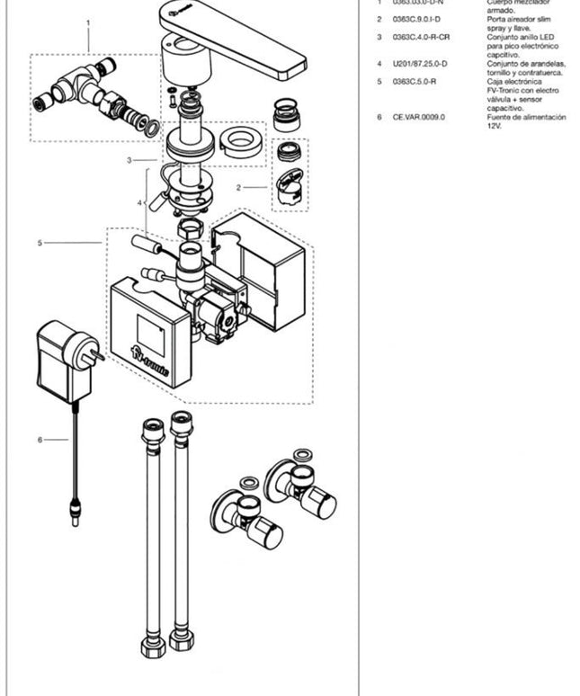 FV TRONIC ELECT P/LAVATORIO C/PREMEZCLA Y TRANSFORMADOR 0363C.03-T-CR