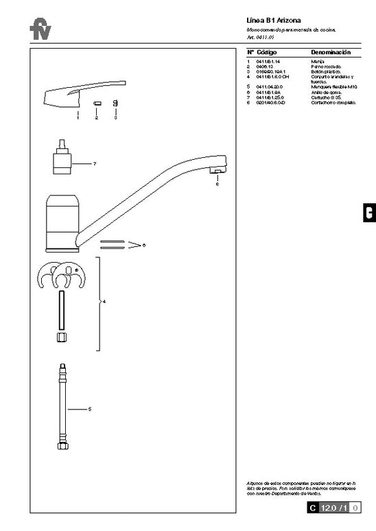 FV ARIZONA MONOCOMANDO MESADA COCINA 0411.01/B1-CR