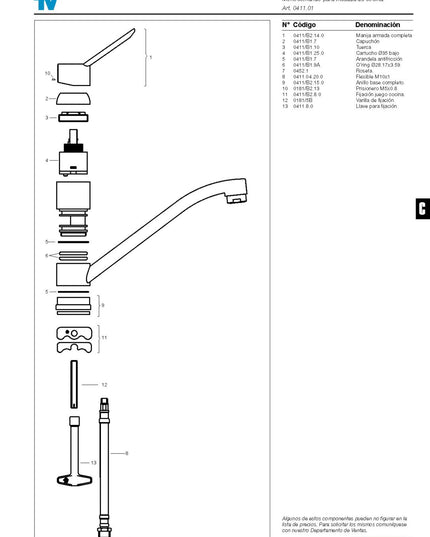 FV NEWPORT MONOCOMANDO PARA MESADA DE COCINA 0411.01/B2-CR
