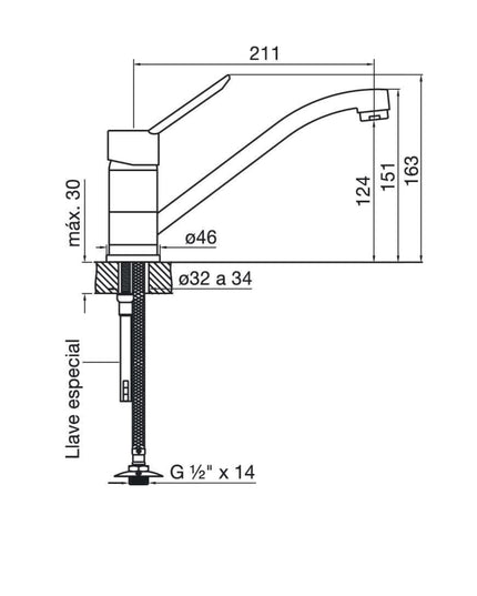 FV NEWPORT MONOCOMANDO PARA MESADA DE COCINA 0411.01/B2-CR