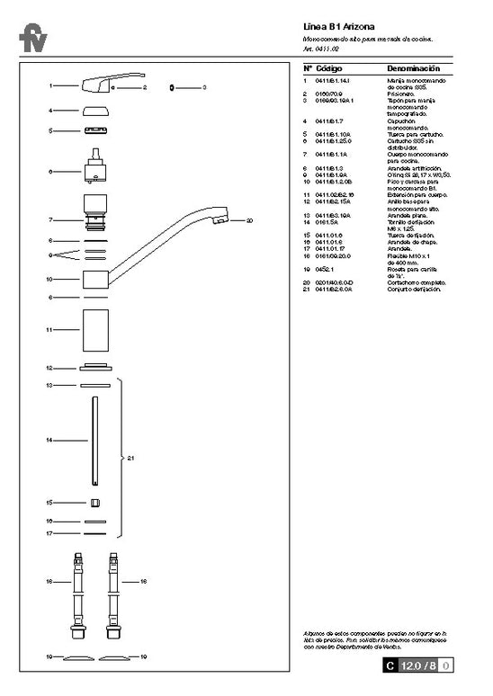 FV ARIZONA MONOCOMANDO PARA MESADA DE COCINA 0411.02/B1-CR