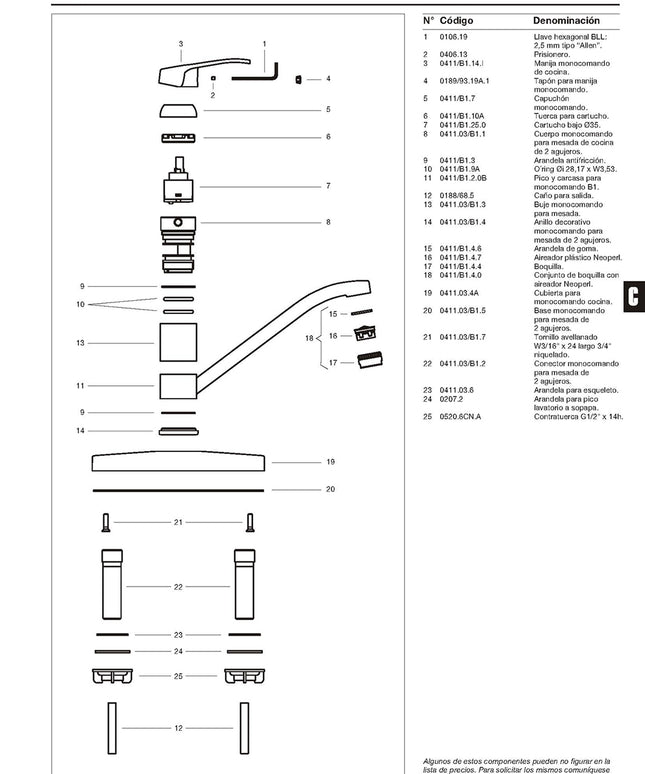 FV ARIZONA MONOCOMANDO PARA MESADA DE COCINA 0411.03/B1-CR