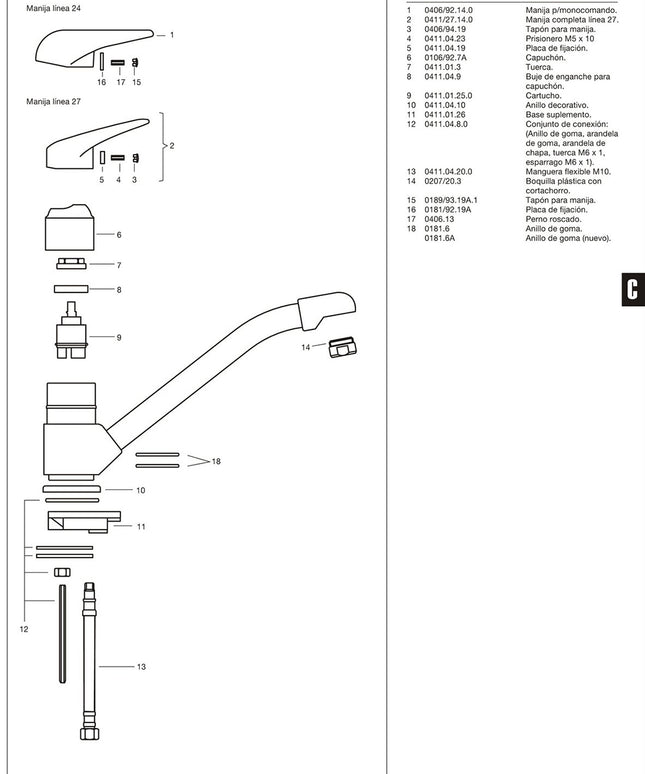 FV KANSAS MONOCOMANDO PARA MESADA DE COCINA 0411.04/24-CR