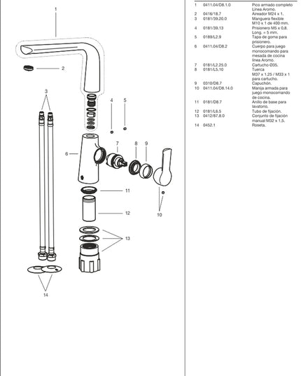 FV AROMO MONO MESADA DE COCINA 0411.04/D8-CR