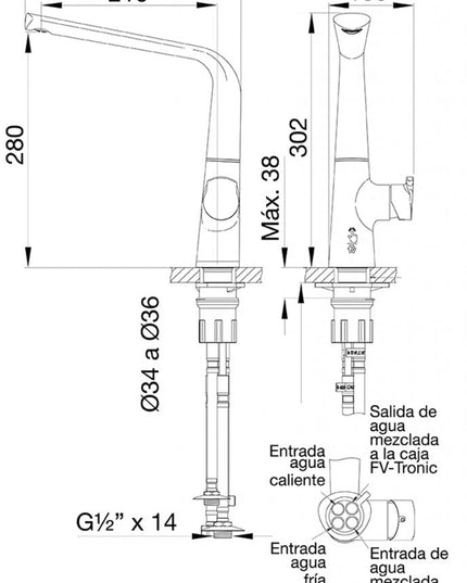 FV AROMO MONO P/MESADA COCINA C/PIC MOVIL Y ACC TACTIL  0411.04/D8E-CR