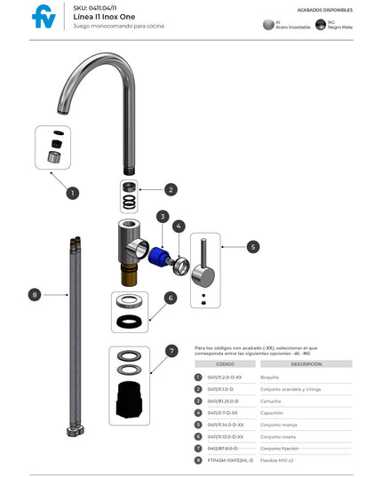 FV INOX ONE COCINA MONOC PICO MOVIL ACERO INOXIDABLE 0411.04/I1-AI