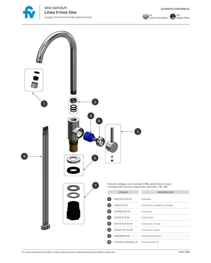 FV INOX ONE COCINA MONOC PICO MOVIL NEGRO 0411.04/I1-NG