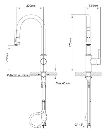 FV AUGUSTA MONOCOMANDO PARA MESADA DE COCINA ROCIADOR 0412/96P-BK